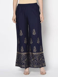 Aniyah Rayon Navy Blue Color Block Print Flared Slip-On Palazzo (AN-211K) | Grocsy