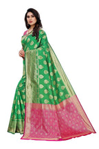 Vamika Banarasi Jacquard Weaving Green Saree (Dangal Green) | Grocsy