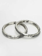 NVR Women's Silver-Toned German Silver Peacock Design Oxidised Kada Bangle
