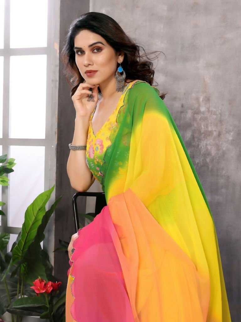 Aafreen Partywear Designer Multi Georgette Fancy Saree | Grocsy