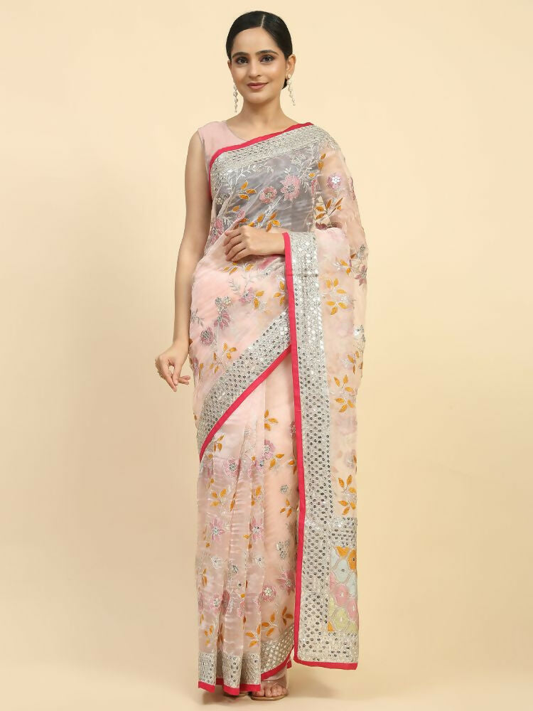 Vamsee Kimisha Multi Color Organza Saree | Grocsy