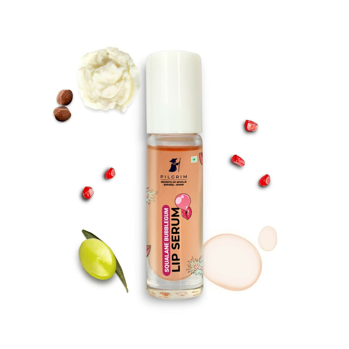 Pilgrim Spanish Lip Serum (Bubblegum) with Roll-on For Visibly Plump Lips, Hydrating Lip Serum For Dark Lips | Grocsy