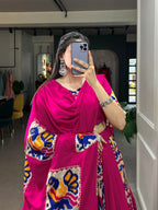 Vastranavya Navaratri Special Rayon with Printed Silk Lehenga with Stitched Choli - Pink | Grocsy