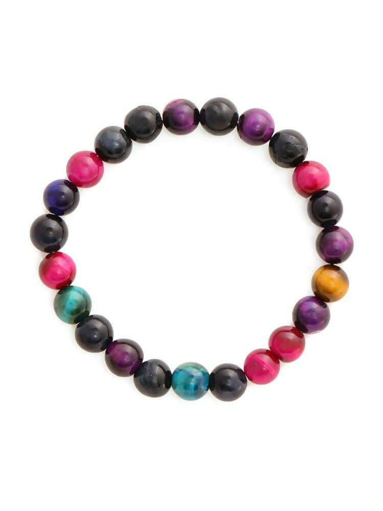 Red Carnelian, Lapis Lazuli, Amethyst and Green Avanturine Multicoloured Black Toned crystal bracelet - Ruby Raang | Grocsy