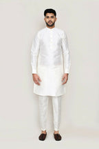 Joban Fashion White Colored Art Silk Fabric Kurta, Jacket With Straight Fit Pant | Grocsy