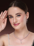 NVR Women's Silver-Plated Pink CZ-Studded Handcrafted Jewellery Set | Grocsy