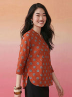 Janasya Rust A-Line Cotton Top | Grocsy