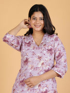 Aramya Straight Soft Cotton Gold foil Print Women's Kurta Set - Purple | Grocsy