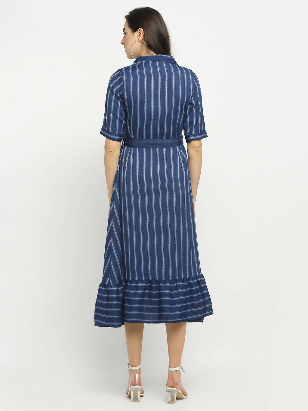 Rudra Bazaar Blue A-Line Striped Kurta | Grocsy