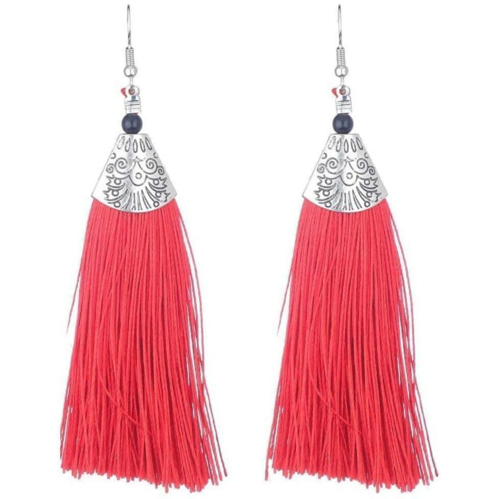 MS Fashion India Red Fringe Earrings | Grocsy