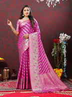 Lorenvalley Fashion Magenta Soft Silk Woven Design with Zari Weaving Leheriya Design Saree | Grocsy