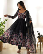 Joban Fashion Black Kurta Set Organza Sequin Embroidery Work | Grocsy