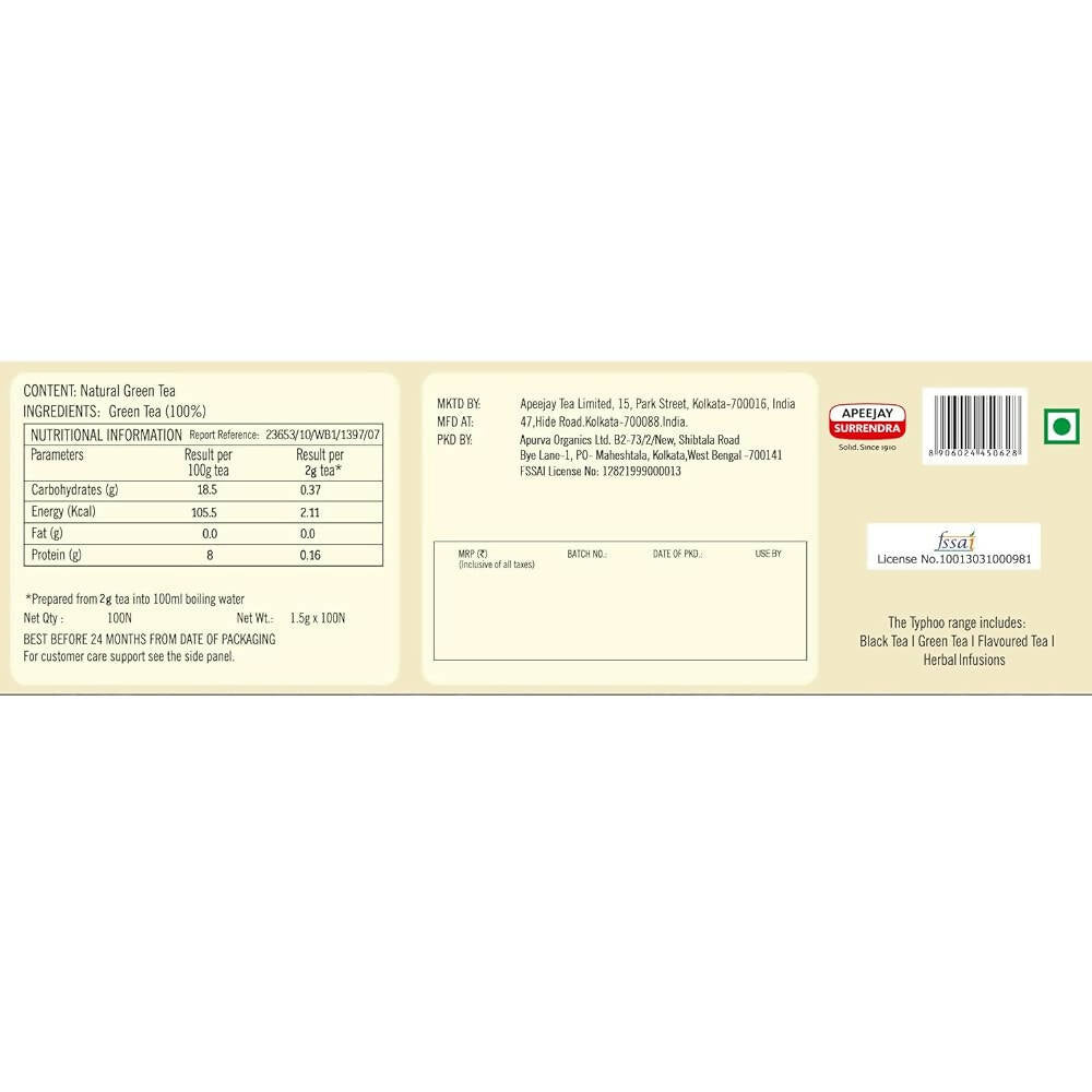 Typhoo Pure Natural Green Tea Bags | Grocsy