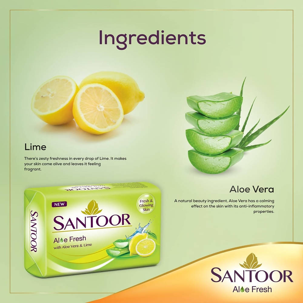 Santoor Aloe Fresh Soap With Aloe Vera And Lime | Grocsy