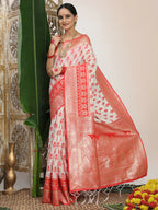 Shree Shyam Fashion Linen Cotton Red & White Saree | Grocsy