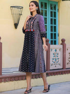 Juniper Women's Lavender Printed Embroidered Flared Dress | Grocsy