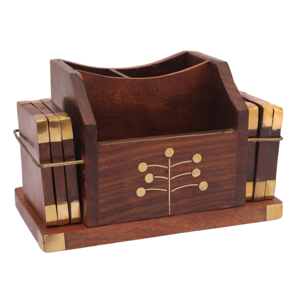 Nizalia Wooden Coaster And Pen Holder | Grocsy