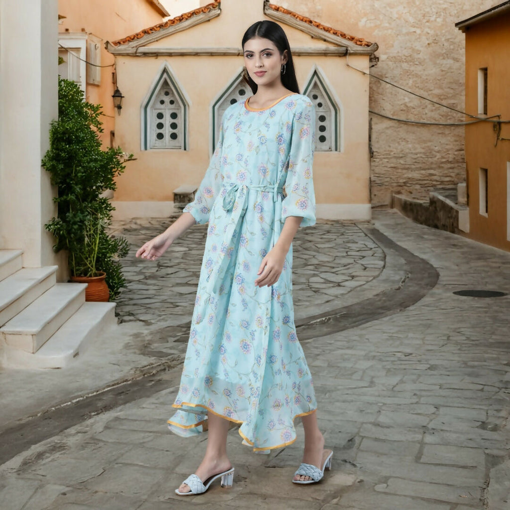 Souchii Blue Floral Chiffon Maxi Dress For Women – Souchii | Grocsy