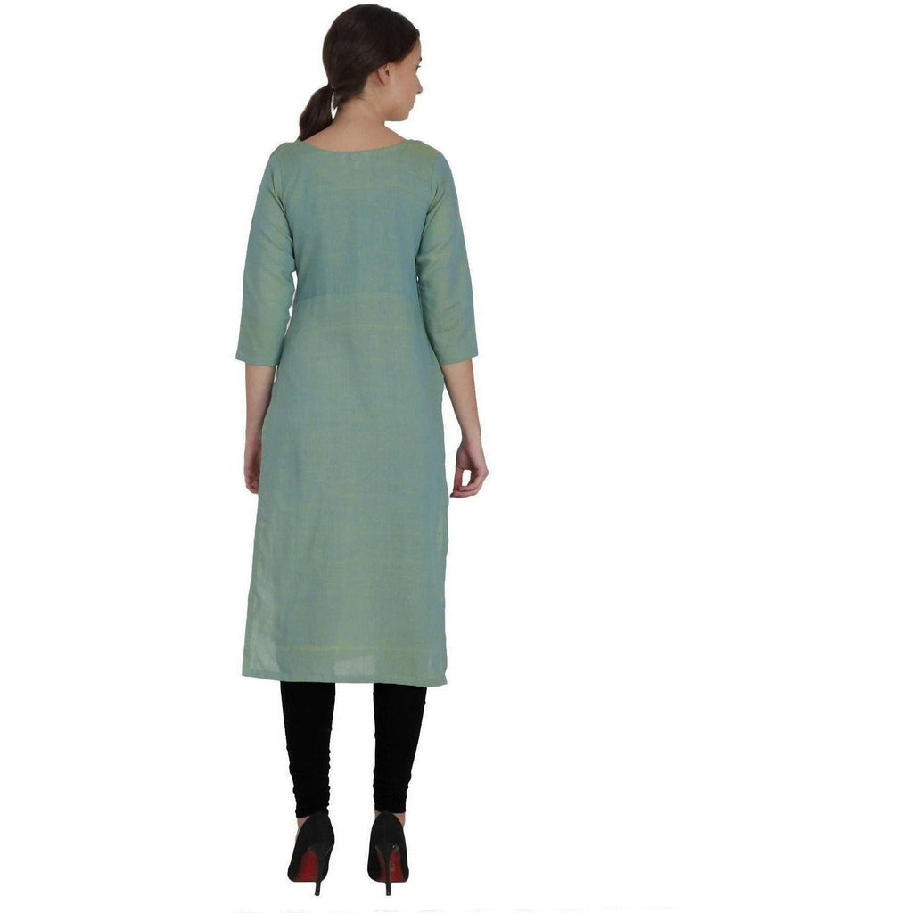 Kanoor Women's Green Cotton Straight Kurti | Grocsy