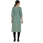 Kanoor Women's Green Cotton Straight Kurti | Grocsy