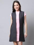 Even Apparels Grey Polywool Open Front Women's Long Coat | Grocsy