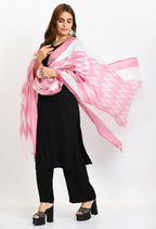 Mominos Fashion Moeza Women's Handloom Cotton Ikkat Baby Pink Dupatta | Grocsy