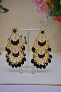 Meenakari Work Gold-Polished 2 Layered Beaded Black Chandbali Earrings with Kundan and Pearl Work By House of Ree - House of Ree
