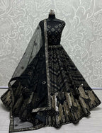 Jyoti Fashion Women's Black Bridal Net Fancy Foil & Sequins with Multi Thread Embroidered Wedding Lehenga Choli | Grocsy