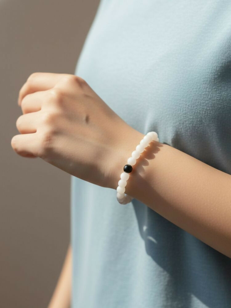 NVR White & Black Crystal Beaded Bracelet for Men & Women | Grocsy