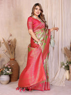 Aastha Fashion Pista Banarasi Tissue Silk Weaving Saree | Grocsy