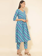 Janasya Women's Blue Cotton Bandhani Printed Casual Angrakha Co-ords | Grocsy
