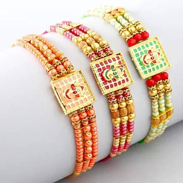 Set of 3 Meenakari Rakhi and Kaju Katli Box | Grocsy