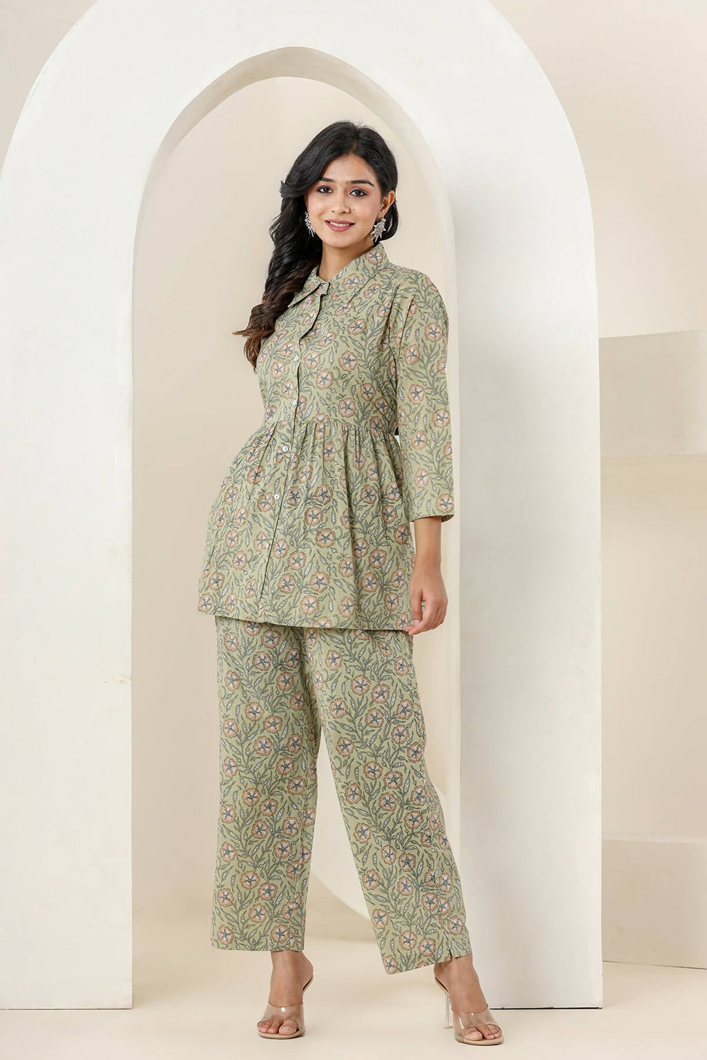 Kaajh Women's Green Printed Cotton Co-ord Set | Grocsy