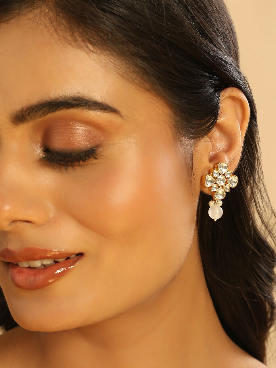 Nuyug 22K Gold Plated Kundan Paradise Stud Earrings | Grocsy