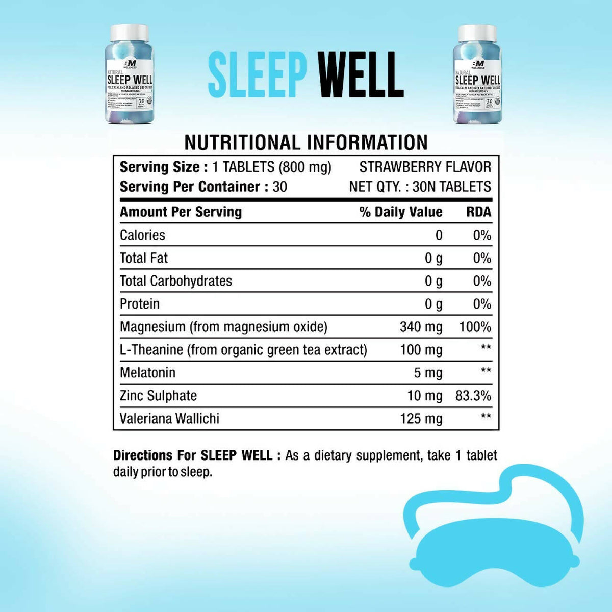 BM Wellness Natural Sleep Well Tablets (800mg) | Grocsy