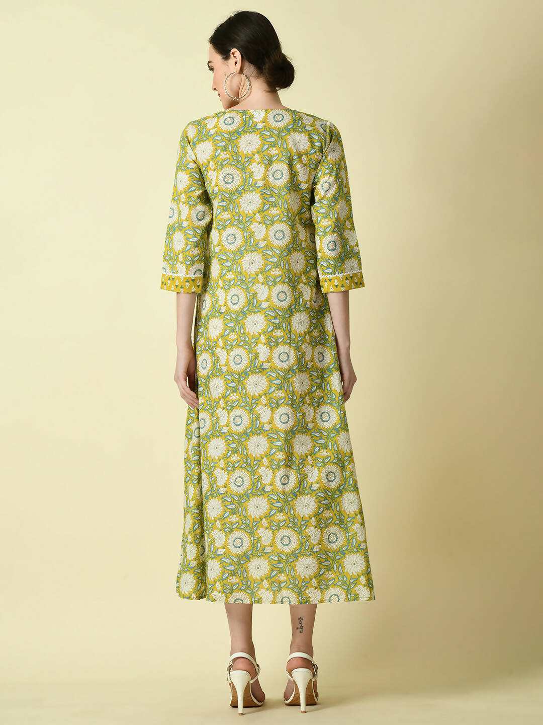 Myshka Women's Yellow Floral Printed Gown Dress | Grocsy