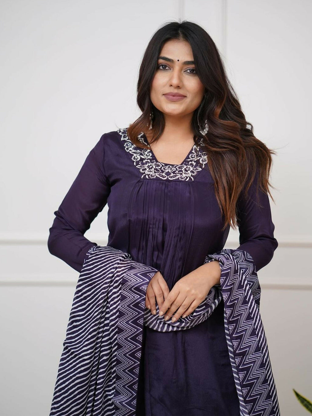 Partywear Designer Viscose Silk With Lining Wine Stitched Suit With Dupatta - Tanisha | Grocsy