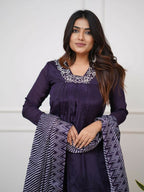 Partywear Designer Viscose Silk With Lining Wine Stitched Suit With Dupatta - Tanisha | Grocsy