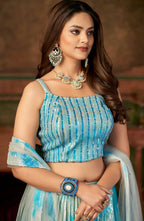 Wedding Designer Sky Nylon Georgette Readymade Lehenga Choli - Anbazaar | Grocsy