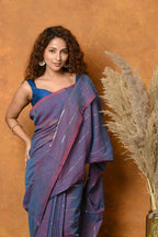Very Much Indian Designer Mul Cotton Handloom Saree with Sequins - Purple | Grocsy