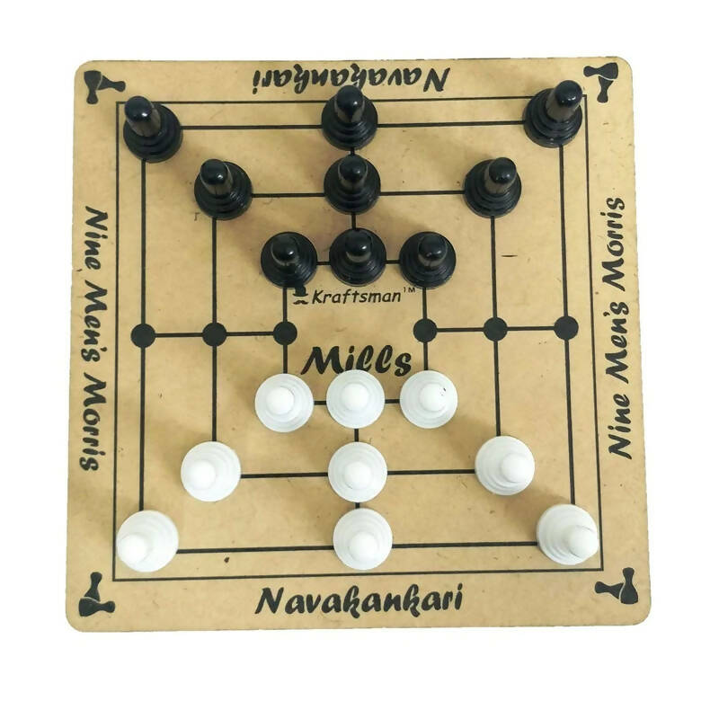 Kraftsman Nine Men's Morris | Navakankari | Daadi | Mills Travel Board Game | Grocsy