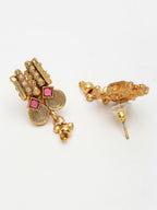 NVR Women Gold-Polished Pink Stone Studded Handcrafted Temple Jewellery Set | Grocsy