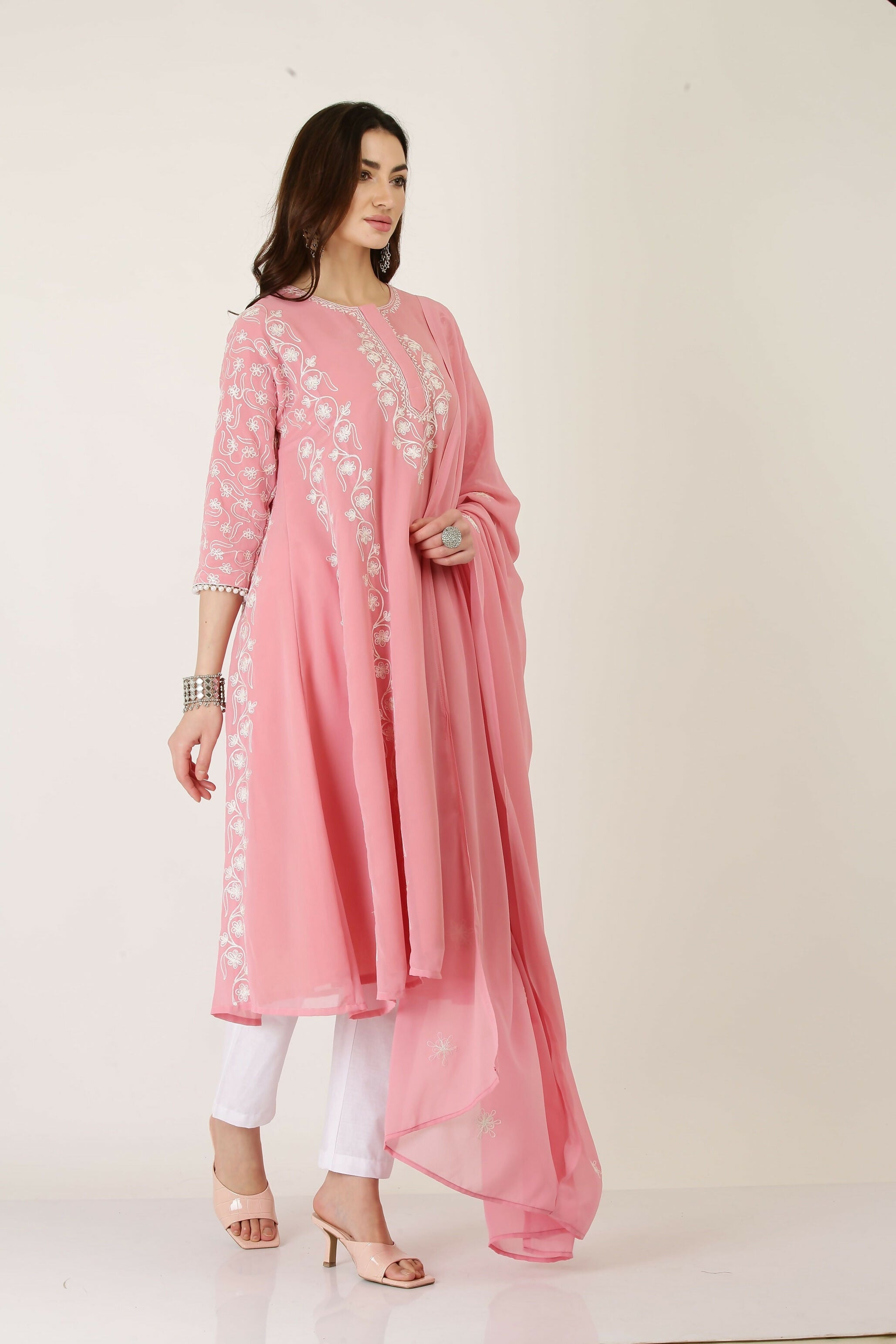 Joban Fashion Pink Georgette Kurta Set | Grocsy