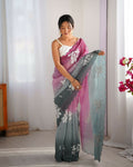 Wine and Green Crunchy Crush Pedding Color Embroidery Work Party Wear Saree - Zuleika | Grocsy