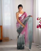 Wine and Green Crunchy Crush Pedding Color Embroidery Work Party Wear Saree - Zuleika | Grocsy