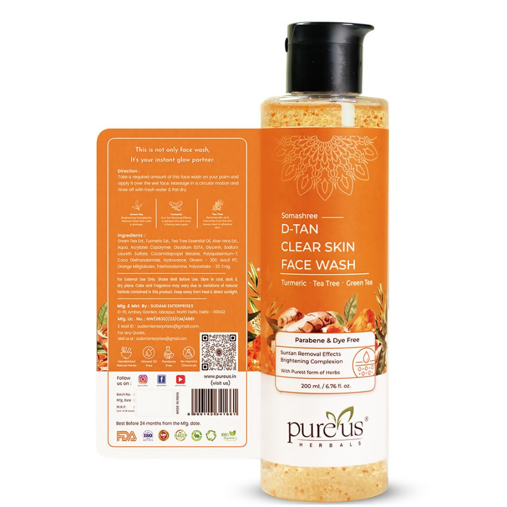 Pureus Herbals Somashree D-Tan Clear Skin Face Wash | Grocsy