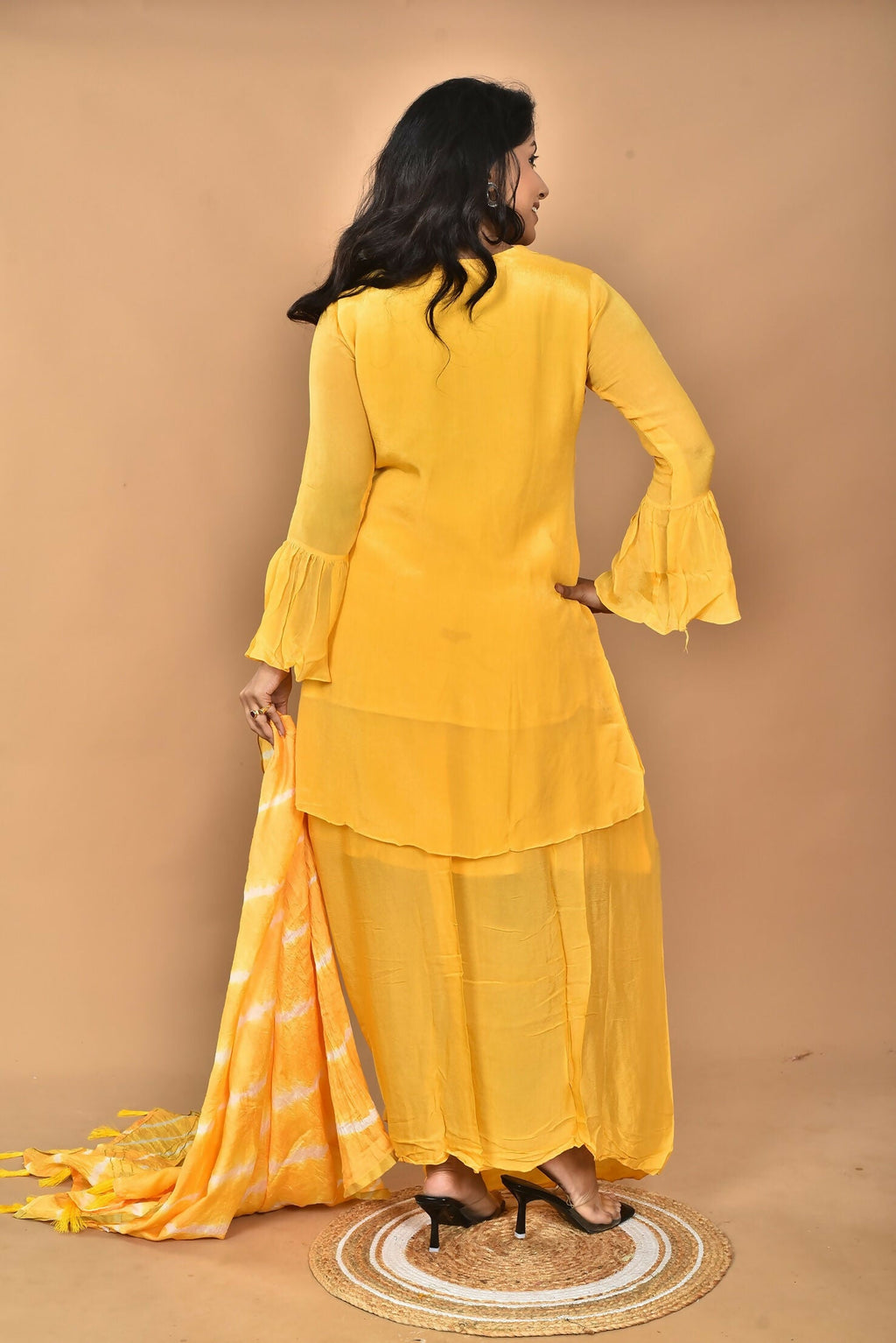 Morchari Women And Hand Embroidery Palazzo Set-Yellow | Grocsy