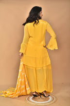 Morchari Women And Hand Embroidery Palazzo Set-Yellow | Grocsy