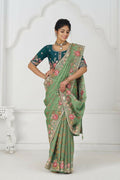 Kesar Fab Green Net Embroidered Lehenga | Grocsy