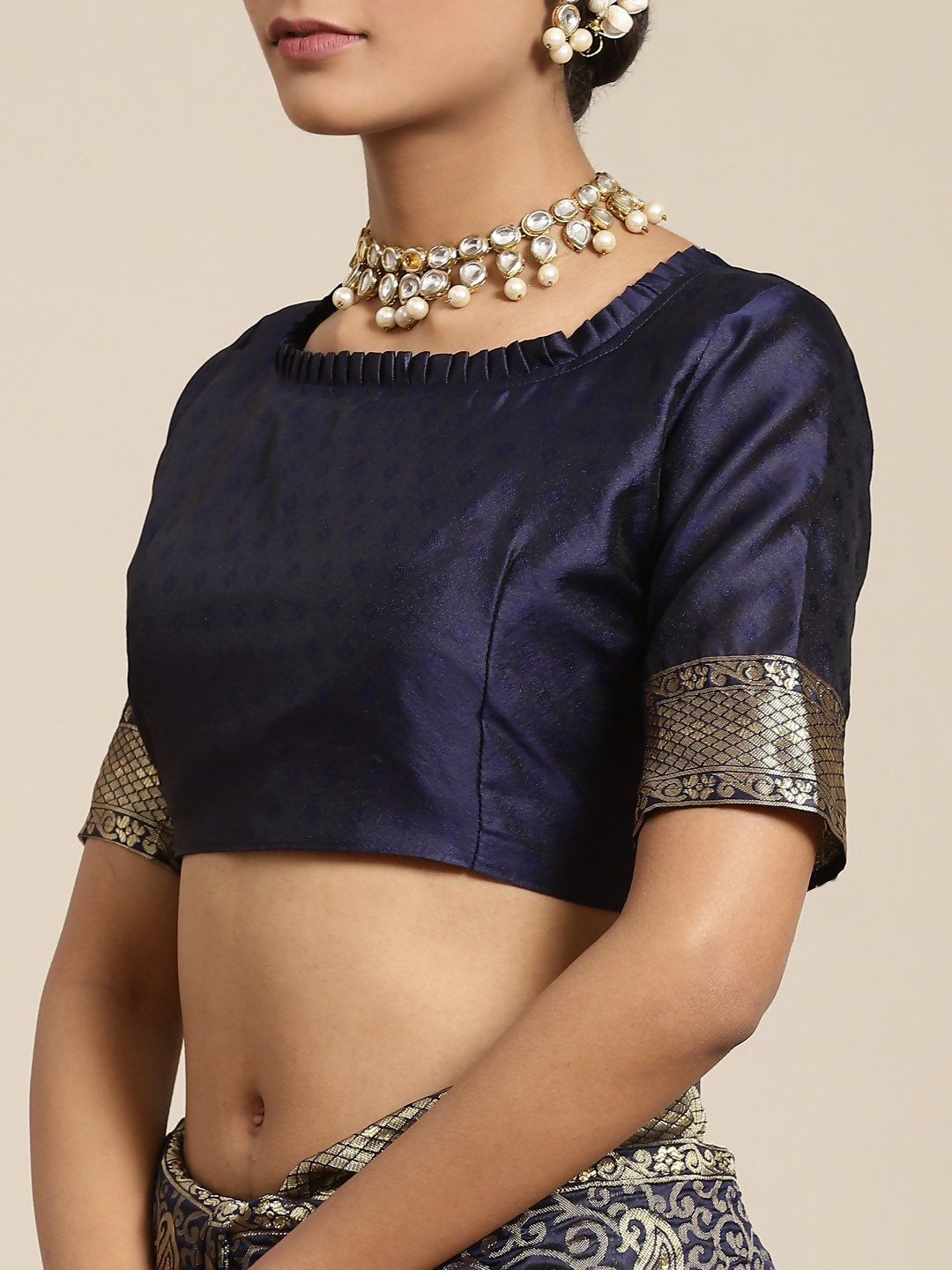 Saree Mall Navy Blue & Gold-Toned Ethnic Motifs Zari Silk Blend Banarasi Sarees | Grocsy